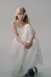 White Mesh Embroidered Slip Dress